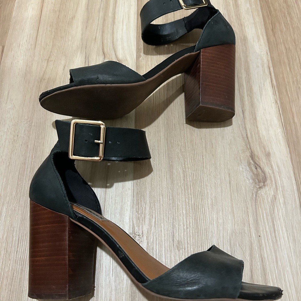 Steve Madden Black and Brown Block Heel Sandals